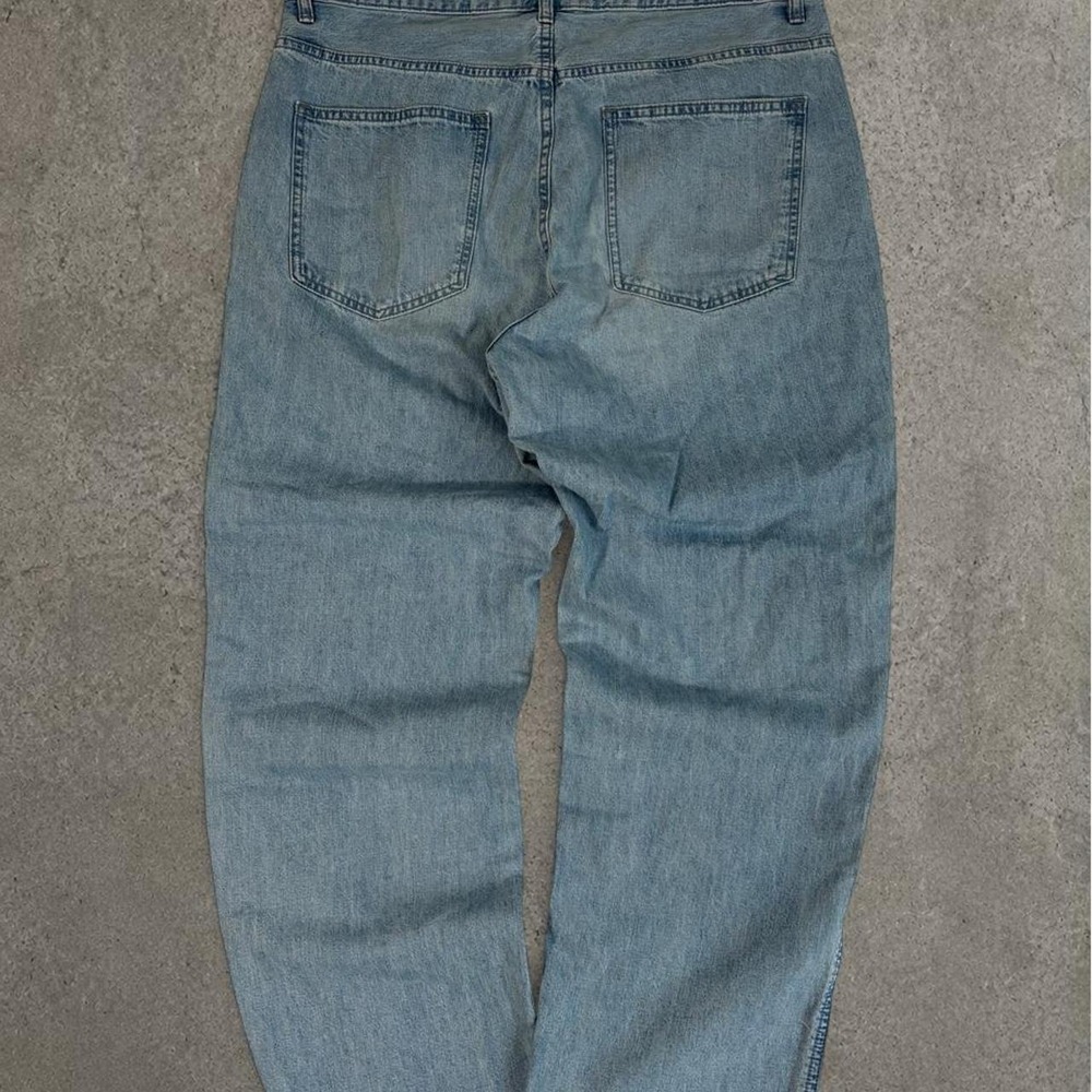 Uniqlo Baggy Wide Leg Blue Denim Jeans Y2K Distressed Carpenter Size 11